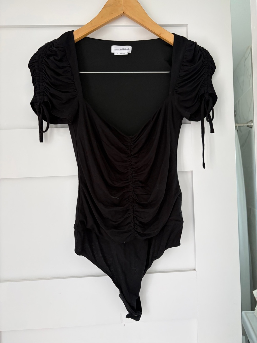 Lovers + Friends Black Ruched Bodysuit
